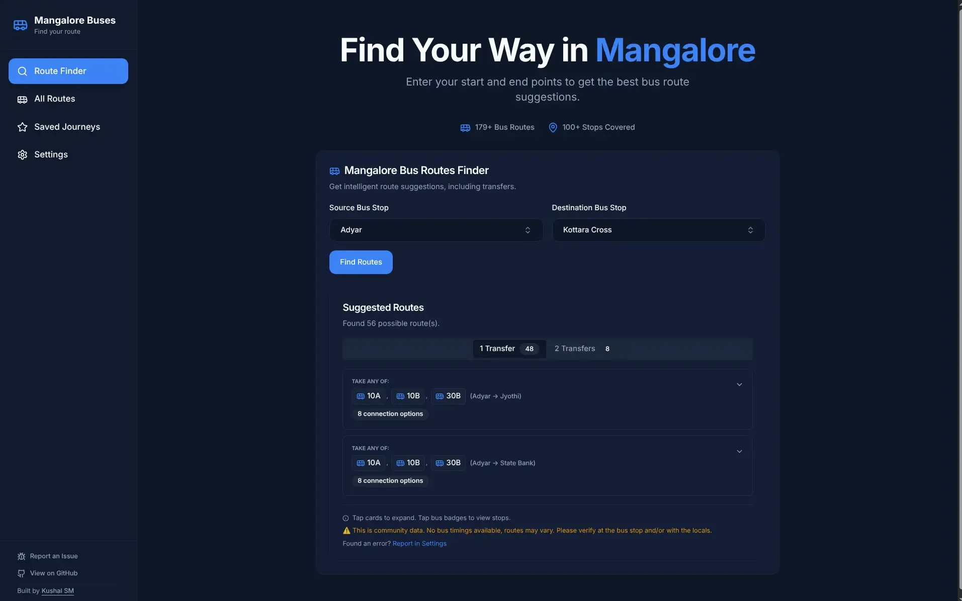Mangalore Bus Routes Finder